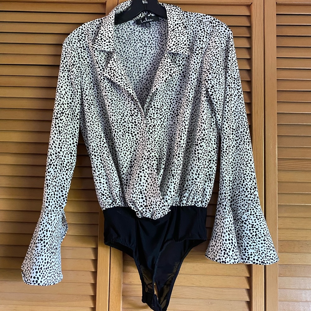Lulu’s Always Lovely Ivory and Black Print Long Sleeve Bodysuit